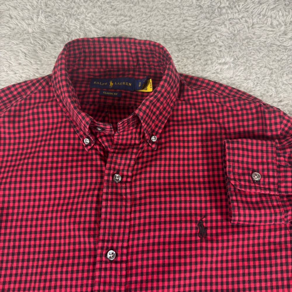Ralph Lauren Classic Fit Gingham Red Black Check Cotton Button Down Shirt S